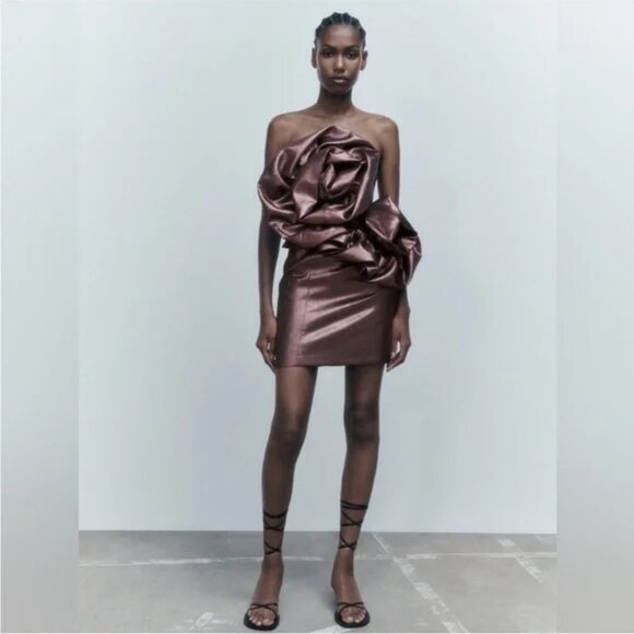 NWOT Zara Voluminous Flower Dress in Pale Pink size S - Picture 2 of 7